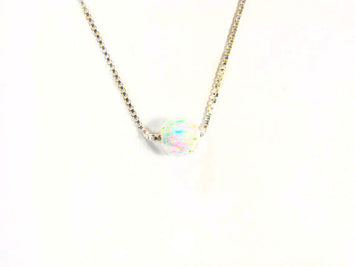 White Solitaire Opal Necklace Dot Pendant 925 Sterling Silver Box Chain