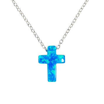 Opal Cross Pendant Necklace 925 Sterling Silver Chain Link. Opal  Fire Cross Charm Necklace, Necklace with cross