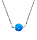 Blue Bead bal  Necklace Dot Pendant 925 Sterling Silver Box Chain