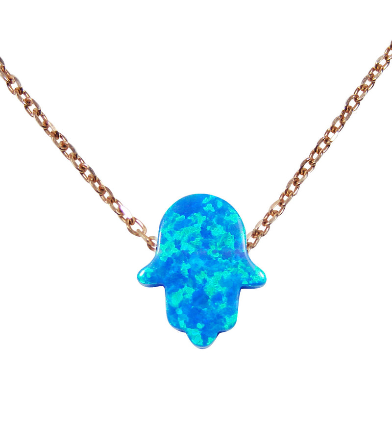 Opal Hamsa Hand Necklace Rose Gold Sterling Silver Chain