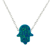 blue opal hamsa hand charm necklace