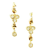 Gold Tone Drop Earrings with White and Gold Rhinestones
