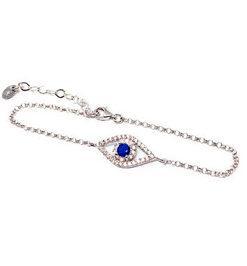 Evil Eye Chain Bracelet 925 Sterling Silver and Cubic Zirconia Stones