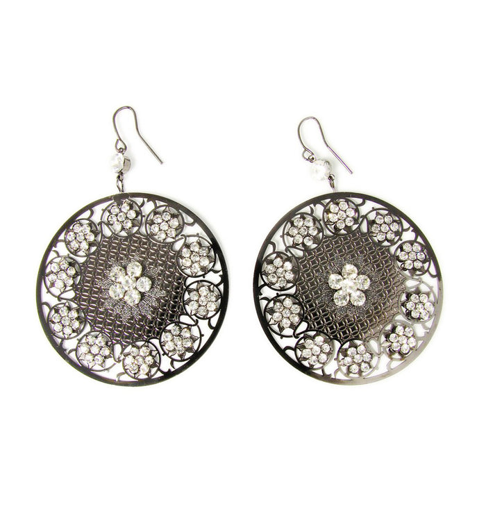 Rounded Floral Earrings with Crystals