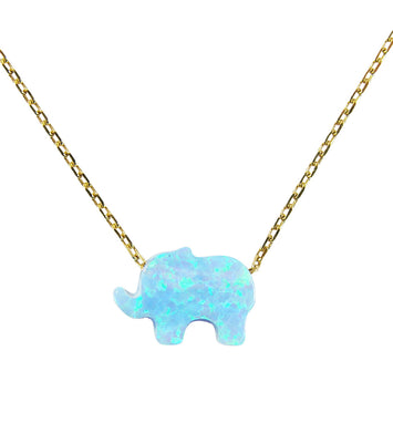 Opal Elephant Pendant Necklace 925 Sterling Silver Gold Plated Chain - Martinuzzi Accessories