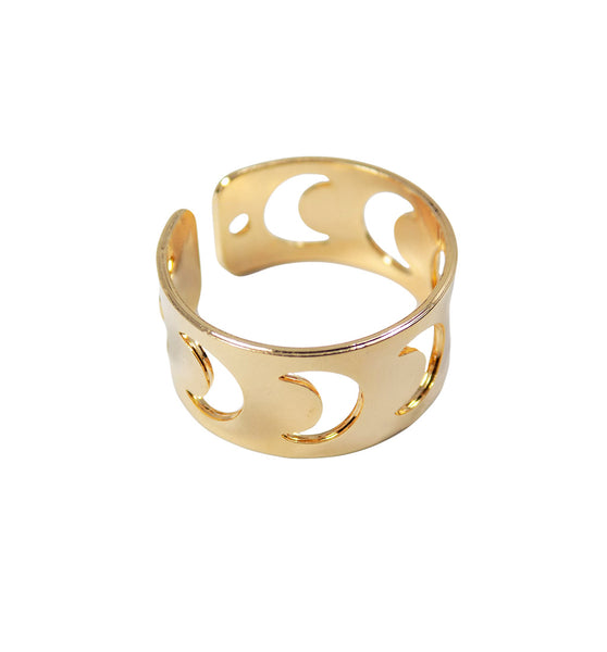 Crescent Moon Ring. Half Moon Ring Adjustable Gold Plated Golden Color