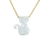 Cat Necklace White Opal Charm Pendant 925 Sterling Silver Chain