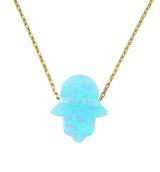 light blue opal hamsa hand pendant necklace gold plated sterling silver - martinuzzi accessories