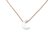 Half Crescent Moon Necklace White Opal Pendant Rose Gold Plated Sterling Silver Chain
