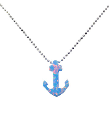 opal anchor necklace silver