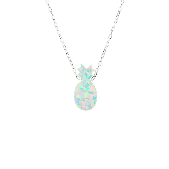 Pineapple Necklace White Lab Created Opal Pendant Charm 925 Sterling Silver Chain
