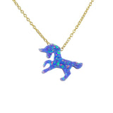 Unicorn Necklace Purple Lab-Created Opal Pendant 925 Sterling Silver Chain
