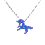 Unicorn Necklace Purple Lab-Created Opal Pendant 925 Sterling Silver Chain