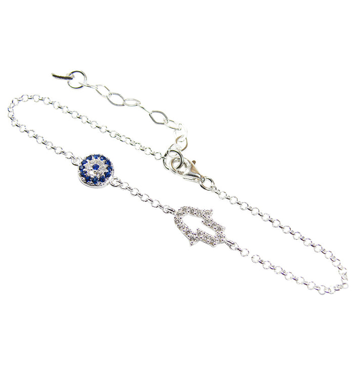 EFFY Collection EFFY® Diamond Hamsa Hand Link Bracelet (1/10 ct. t.w.) in Sterling  Silver - Macy's