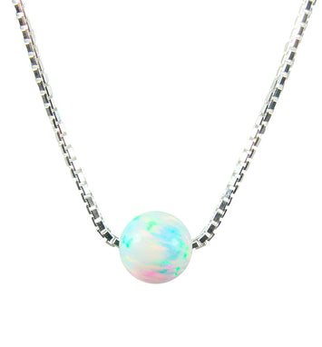 Opal Bead Ball Dot Necklace 925 Sterling Silver Box Chain Bridesmaids Necklace