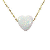 Heart Necklace Lab-created white opal pendant with 925 sterling silver chain necklace - Martinuzzi Accessories
